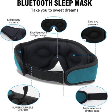 Маска для сну з Bluetooth-навушниками, 3D маска для сну, бездротова музична маска для сну для тих, хто спить на боці/спині, навушники для сну (Цянова)