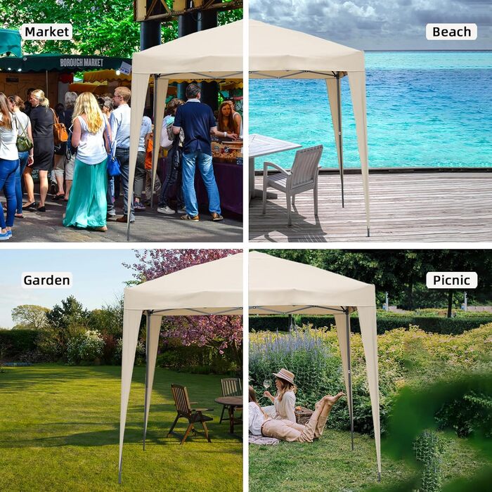 2.5x2.5m Folding Patio Canopy, Water-Resistant, Steel and Polyester (Beige)