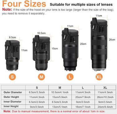 Чохол для об'єктива Arvok, 4 розміри, неопрен, водонепроникний, захисний, для фотооб'єктива, 15 мм, чорний
