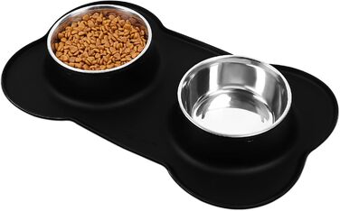 Миска для собак VIVAGLORY Splashfree - нерозливна миска з нержавіючої сталі та силіконовим килимком, 1310 мл, чорна