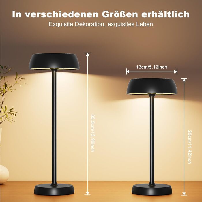 Світлодіодний настільний світильник бездротовий з димером та сенсорним керуванням, 4 режими освітлення, акумуляторна батарея, сучасний нічник для спальні, домашнього офісу, кемпінгу - 2 шт.