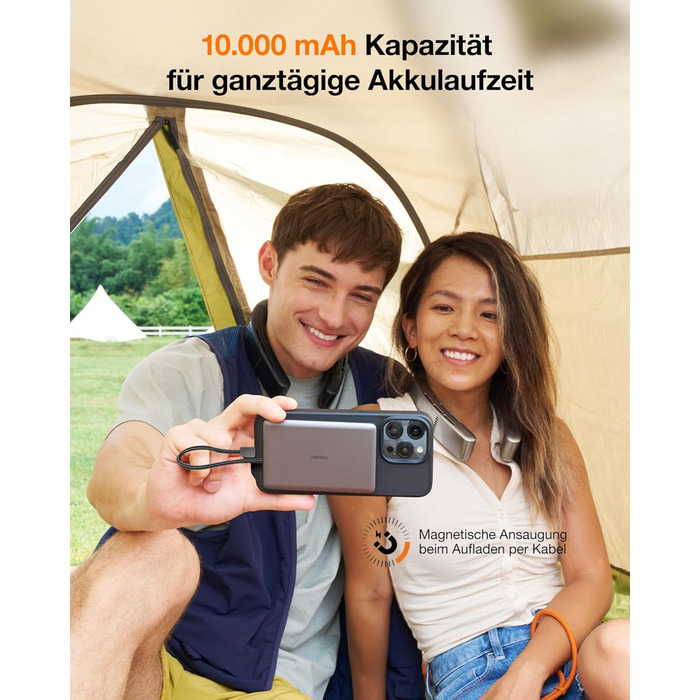 Портативний зарядний пристрій TORRAS Slim Powerbank 10000mAh з кабелем USB-C, 22.5W PD3.0, для iPhone, Samsung, AirPods, білий