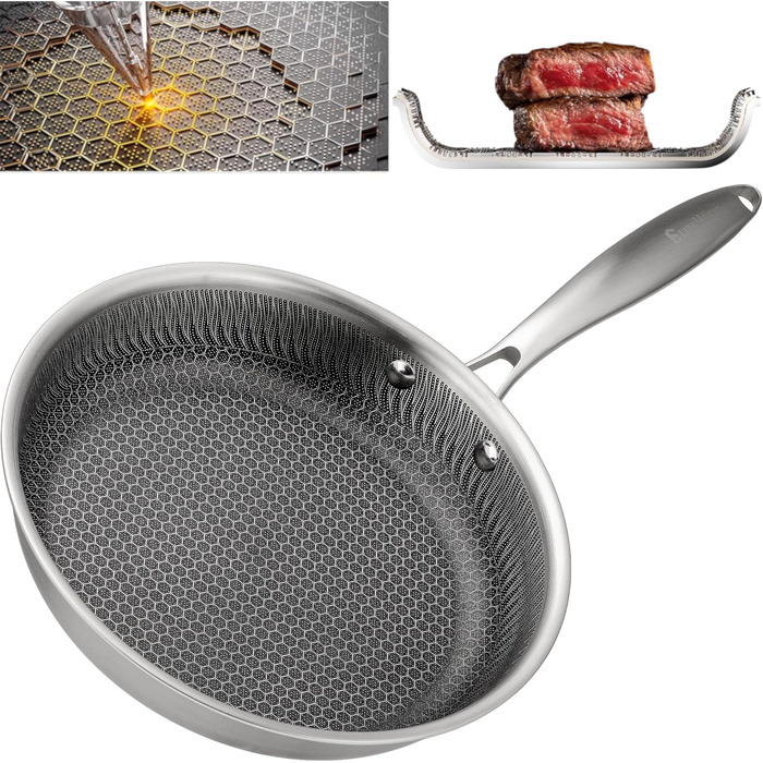 Пан з антипригарним покриттям EliteHoff 28 см, нержавіюча сталь, індукційний, для всіх плит, PFOA-free, для духовки та посудомийної машини, сріблястий (E-7547)