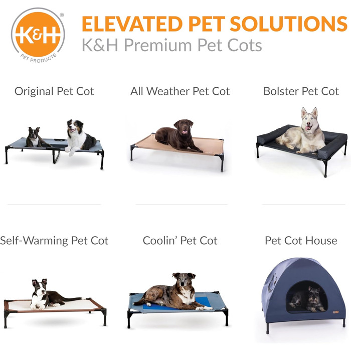 K&H Pet Products Elevated Outdoor Dog Bed, Breathable, Cooling, Elevated Cot, Hammock for Large Dogs, Washable Mesh Cover, Elevated Metal Frame, Foldable, (L 127 x W 81 x H 23 cm)