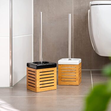 Bremermann WC brush holder, Bamboo, Ceramic, Toilet set, Toilet brush holder (black)