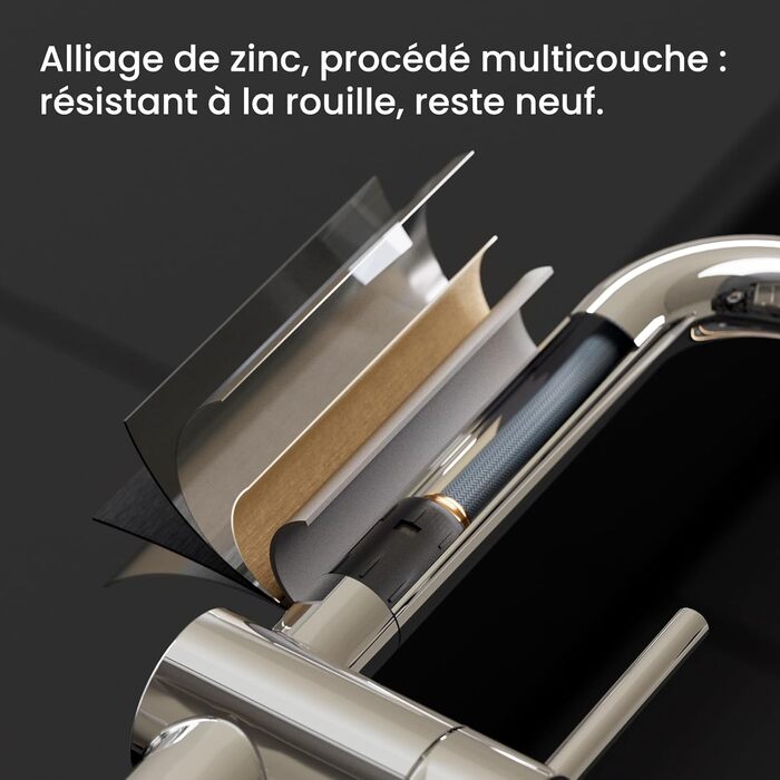 Кран кухонний CECIPA X203B чорний з висувною лійкою, 360° обертання, двома режимами струменя, з нержавіючої сталі