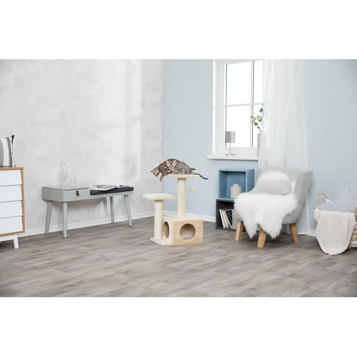 Дряпка для котів TRIXIE, 82.7 см, з обмотаним джутовим стовпом та великою печерею та іграшкою, колір бежевий