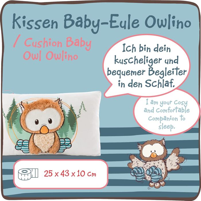 Подушка NICI Baby-Eule Owlino, прямокутна плюшева 43x25 см, серія The Owlsons