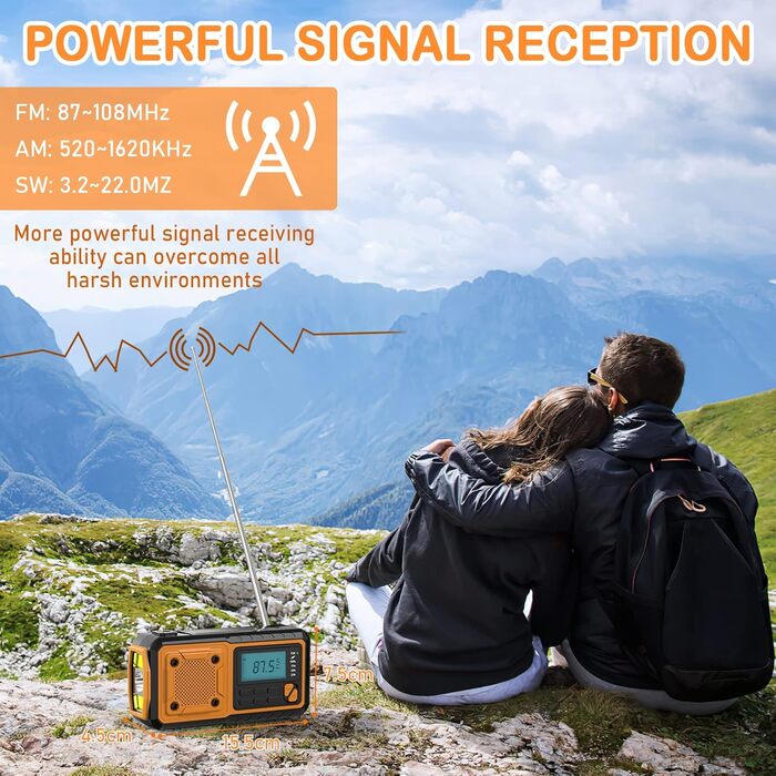 Радіо Tendak з ручним заводом та зарядкою для мобільного телефону, аварійне радіо FM/AM/SW з акумулятором 4000mAh, SOS-сигналом, ліхтариком та лампою для читання, сонячне радіо для кемпінгу та відпочинку на природі