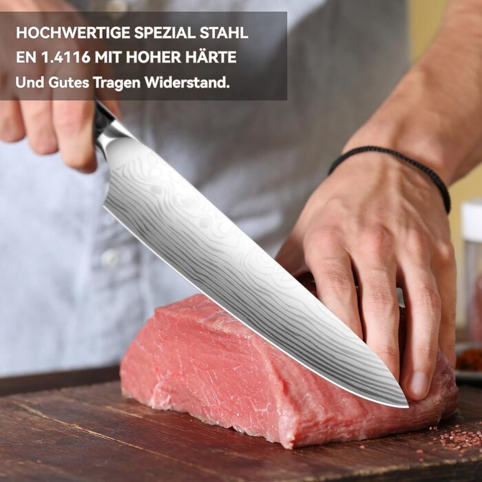 MOSFiATA Кухонний ніж 10 дюймів (25 см) - професійний ніж для м'яса з високоякісної сталі EN1.4116, ідеальний для шеф-кухарів, ніж для кухні, ніж кухаря, з подарунковою упаковкою
