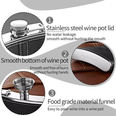 Фляга сталева 8oz (2 шт.) з воронками, келихами та сумкою, чорна - DALAETUS