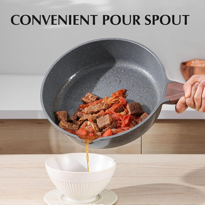 Набір посуду SENSARTE з антипригарним покриттям 13 предметів, гранітний, з кришками та силіконовими інструментами, сірий