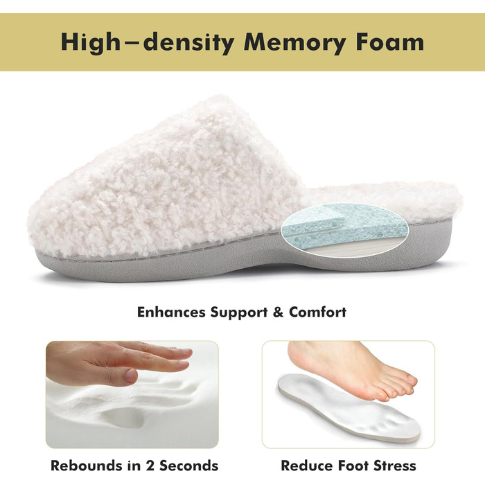 Тапочки жіночі YOLIS Flauschig, м'які, з підтримкою склепіння стопи, з піною Memory Foam, теплі та зручні для дому та вулиці (40/41 EU, білий)