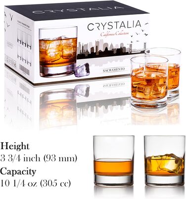 Склянки CRYSTALIA Premium Whiskey, набір 6 шт, 305 мл, без свинцю. Склянки для віскі, коктейлів, бурбону, скотчу, коньяку, ірландського віскі. Набір склянок для бару.