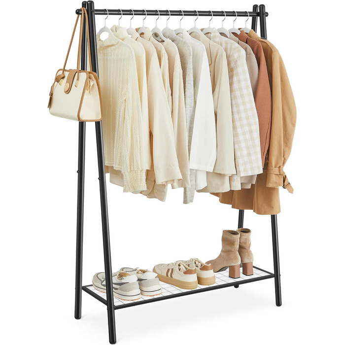 Стійка для одягу SONGMICS HSR23BK, чорна, зі сталевим каркасом, з полицею та перекладиною, 33,5 x 92,5 x 153 см