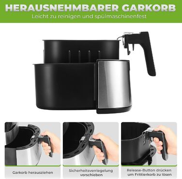 Аерофритюрниця NUTRI-FRYER XXL з нержавіючої сталі, 2000 Вт, 5 л, німецька марка, без масла, тестована, набір для приготування картоплі фрі