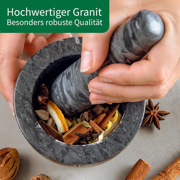 Гранітний ступка з толуштою Chefkoch – для подрібнення, розмелювання та розтрощення спецій та трав, 9,5 x 7 x 3,5 x 10,5 см