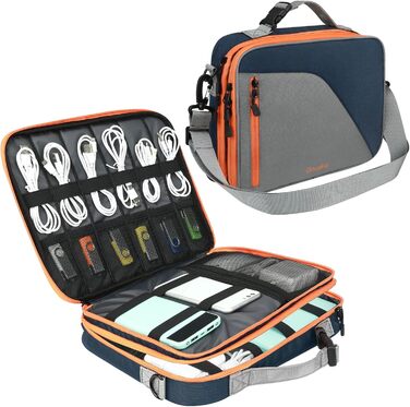 Gocokia Double Layer Travel Cable Organizer Bag with Shoulder Strap, 27 Game Storage Pockets for Switches, Electronic Storage Bag for 29.6 cm