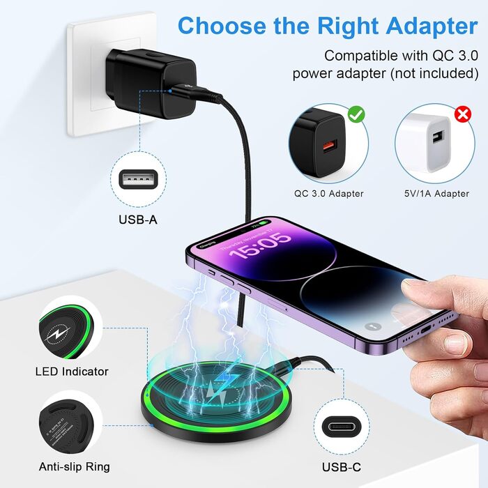 Бездротова зарядка Inductive 15W: для Google Pixel, Samsung Galaxy, iPhone