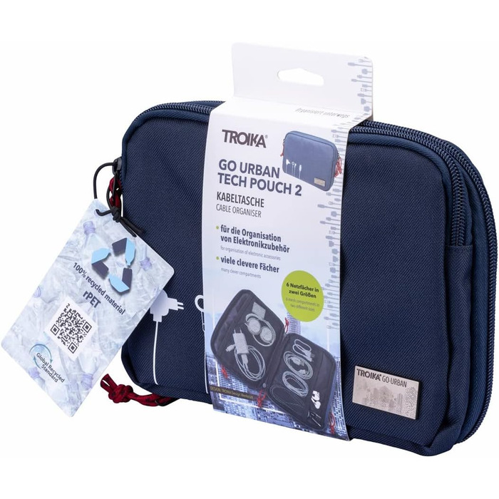 Troika Business Tech Pouch 2 Cable Bag for Electronic Accessories made of Polyester in Blue, Dimensions: 23.5cm x 17cm x 3.5cm, BGO44/DB