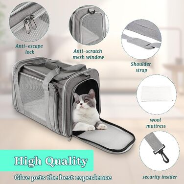 Транспортна сумка для кота/собаки 45x30x30 см, складана, дихаюча, 7 кг, сіра