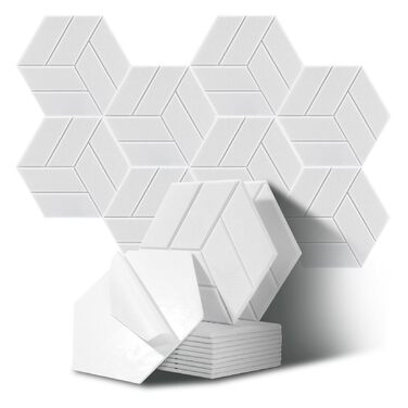 Набір самоклеючих акустичних панелей гексагон 12 шт, звукопоглинаючий акустичний поролон для студії, офісу та геймерської кімнати (30x26x0.9 см), білий