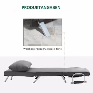 HOMCOM 2-in-1 Sleeper Sofa with Adjustable Backrest 65L x 77W x 80H cm, Removable Cover, Cushion, Stable and Rustproof, Polyester Black