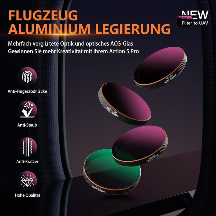 Набір фільтрів ND/CPL для DJI Osmo Action 5 Pro: CPL, ND8, ND16, ND32 (сумісний з Osmo Action 4/3)