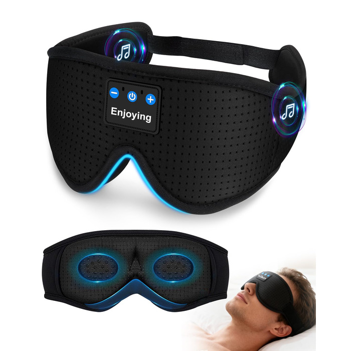 Маска для сну з Bluetooth навушниками 3D, чорна. Блокує світло, з мікрофоном, для сну та подорожей, унісекс.