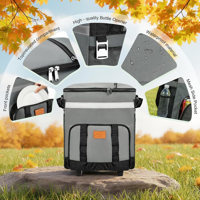 Термосумка-холодильник 35л з колесами, велика, складніша, для пікніків, кемпінгу, пляжу та BBQ, вологостійка