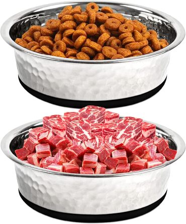 Набори мисок для собак великих, середніх та малих порід, 2 шт. з нержавіючої сталі з антиковзним силіконом, 22 см