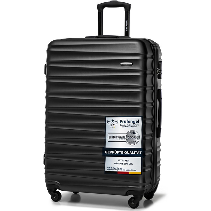 Валіза на колесах WITTCHEN Groove Line L, велика, чорна, ABS, з кодовим замком, для авіакомпаній Lufthansa/Eurowings/Ryanair