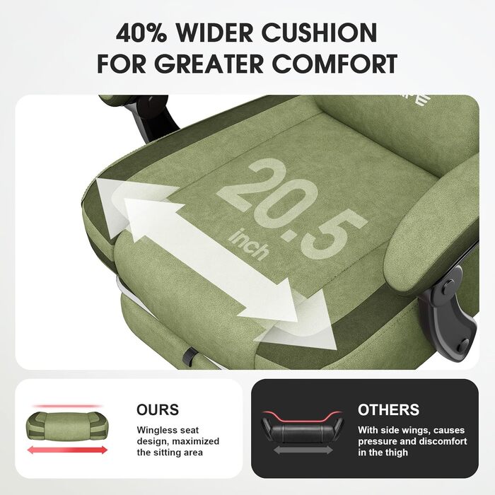 Ігровий крісло Douxlife з масажем, розширене пружинне сидіння, ергономічний офісний стілець для геймерів, стілець для роботи з підніжкою, 158 кг, темно-зелений