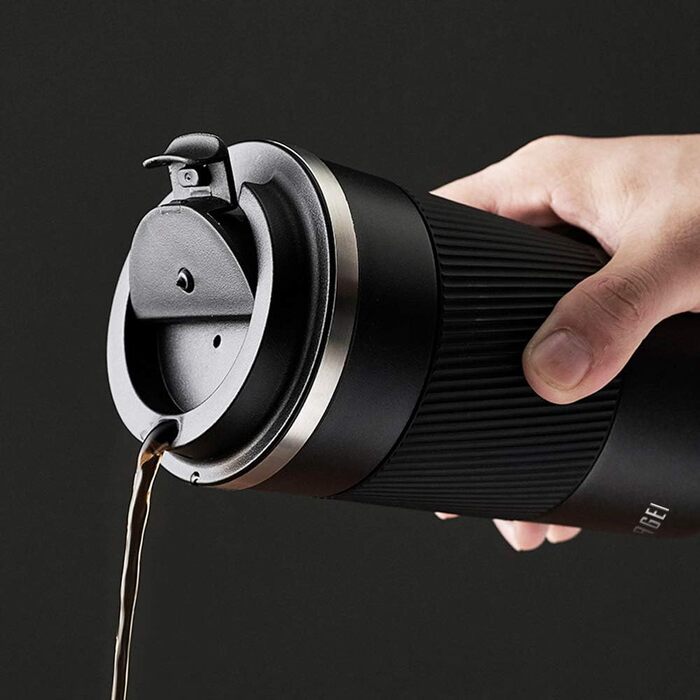 Термокружка HASAGEI з нержавіючої сталі 380 мл, чорна: термоізоляція, без витоку, для кави, чаю та води