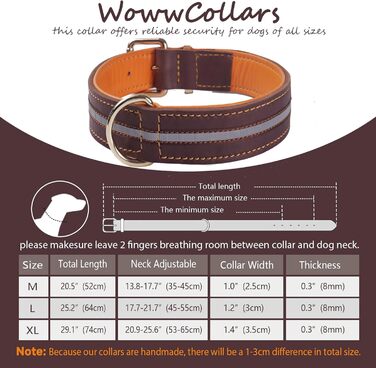 Нашийник для собак з міцної шкіри, регульований, з м'якою підкладкою, для середніх, великих та екстра-великих порід (колір коричневий) (L)