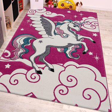 Paco Home Children's Rug for Kids, The Little Unicorn, Pink, Cream, Turquoise, Size: 80x150 cm