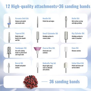 Електричний фрезер для нігтів Nagelfräser Kabellos 2-в-1 з LED лампою для манікюру та педикюру, 35000 об/хв, срібний