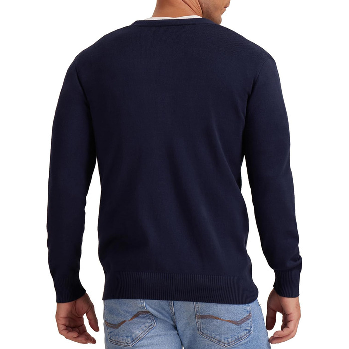 Чоловіча в'язана кофта NITAGUT, вінтажний смугастий дизайн, довгі рукави, V-подібний виріз, ґудзики (L, темно-синій)