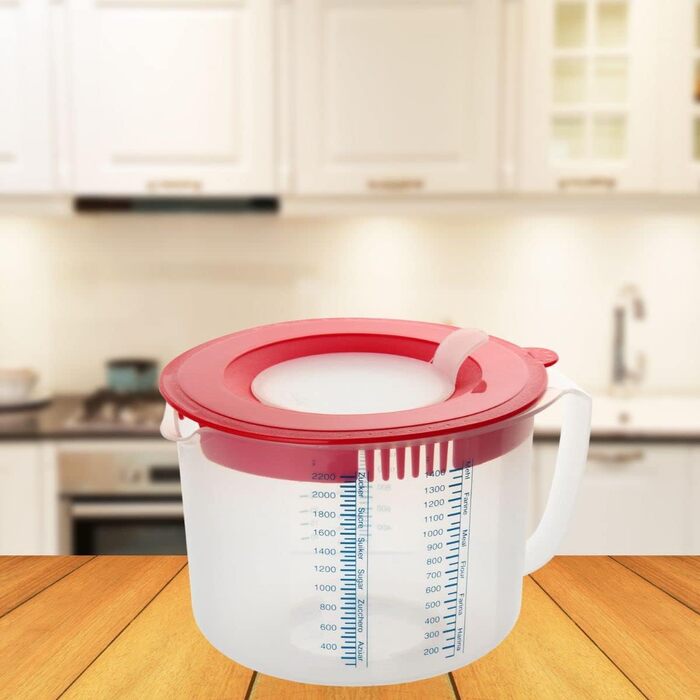 Dr. Oetker 1531 Baking Scale Ø 17 cm, analog kitchen scale (color: white) & measuring and mixing jug 2.2 L, measuring jug with different measuring scales (color: Red/Transparent), quantity: 1 piece