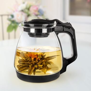 Скляний чайник T24 з ситом, 1250 мл (без підставки) - стійкий до високих температур, з нержавіючою сталлю, для заварювання листового чаю