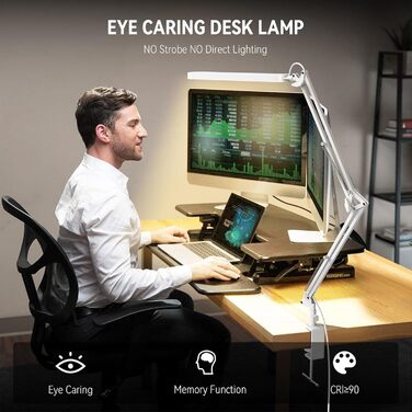 SKYLEO LED Desk Lamp - Adjustable Gooseneck, 5 Color Modes, 11 Brightness Levels, Timer & Memory Function, 12W, 16.5