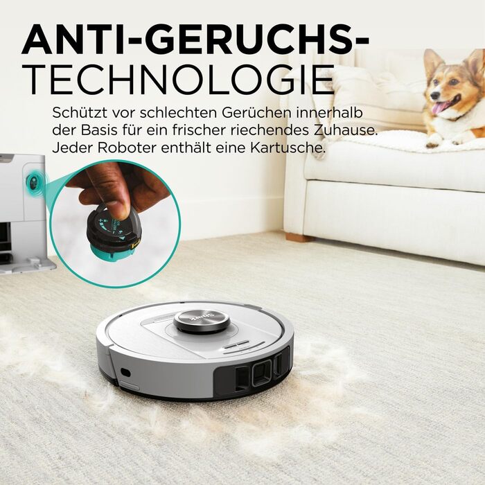 Робот-пилосос Shark PowerDetect з базою самоочищення, самостійно спустошується до 60 днів, для шерсті тварин, килимів та твердих підлог, з 3D- та LiDAR-навігацією, 14,5 см заввишки, білий