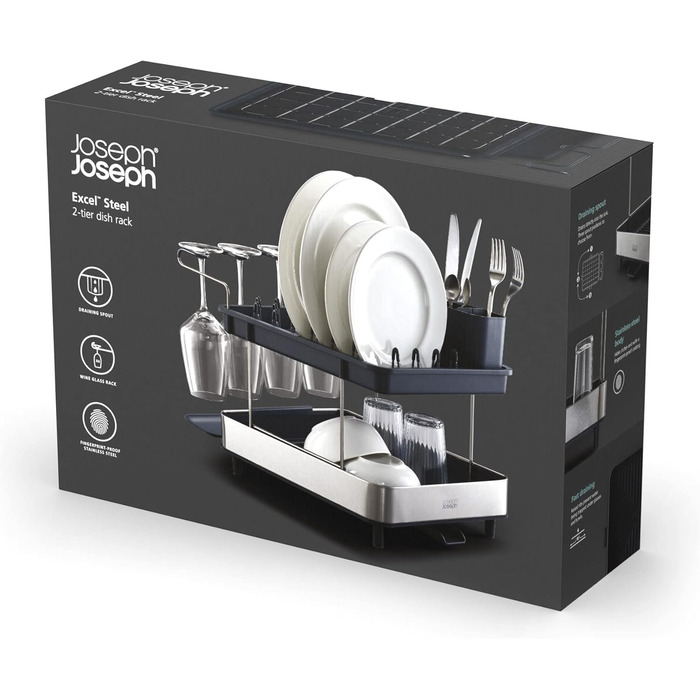 Сушарка для посуду Joseph Joseph Extend Extendable з підставкою для столових приборів, відкидною підставкою та двома ярусами - нержавіюча сталь, сірий колір