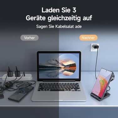 Бездротова зарядка MANKIW 3-в-1 для Samsung Galaxy: S25/S24/S23/S22/S21/S20, Z Fold 6/5/4/3, Watch 7/6/5/4/3/Active, Buds+/2/Pro/Live (Чорний)