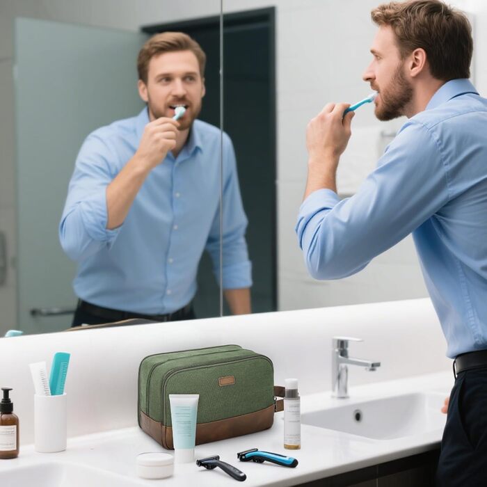 Чоловіча дорожня косметичка WANDF з канвасу, водонепроникна, зелена