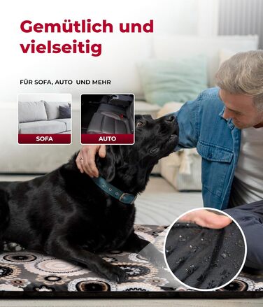 Лежанка для собак XS (45x65 см) – ковзаюча поверхня та комфорт завдяки 3 см наповнювачу – ідеально підходить для дивану, авто та переноски – Made in DE (75 x 115 см, Мандала Антрацит)