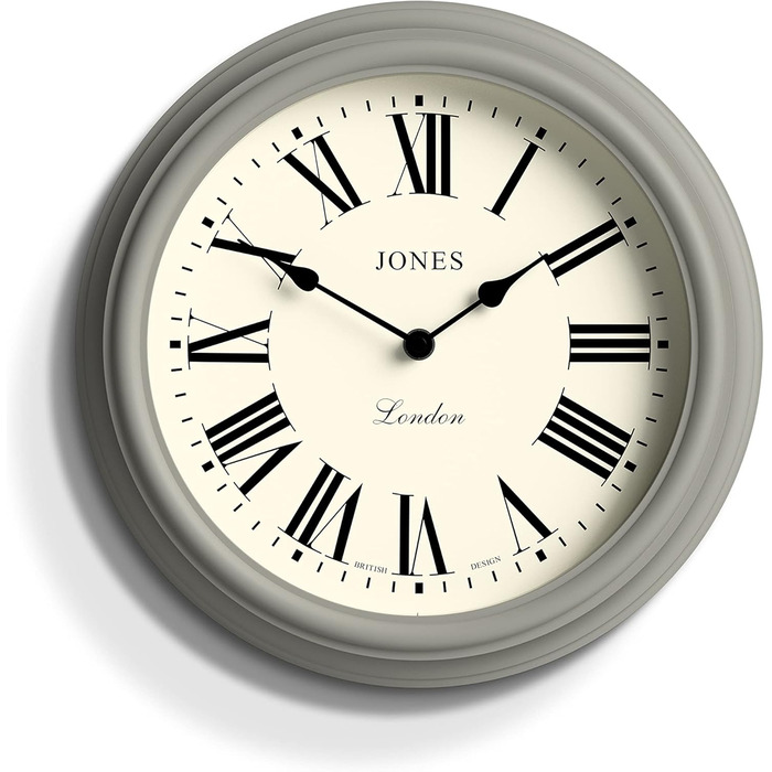 JONES CLOCKS® Venetian Wall Clock | Classic Round | 30cm | Green | Roman Numerals | Traditional Design ideal for kitchen, living room or bedroom (Grey/Roman Numerals)