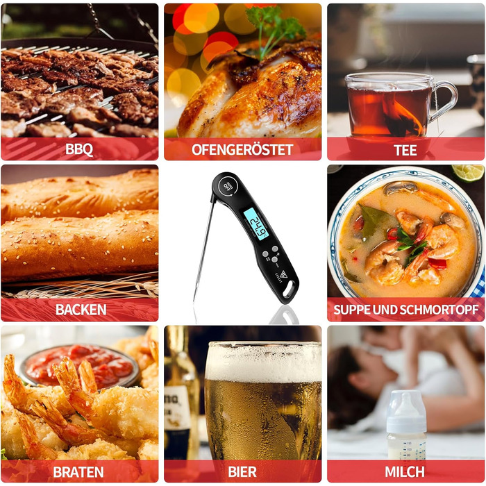 Цифровий термометр для м'яса DOQAUS: гриль, приготування їжі, кухня. Швидке зчитування, довга сонда, LCD-дисплей.