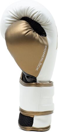 Боксерські рукавички Everlast Powerlock 2R для спарингу та тренування з боксерською грушею, з підтримкою зап'ястя, 4-шаровий шар, оригінальна екіпіровка Everlast (білий/золотий, 12oz)