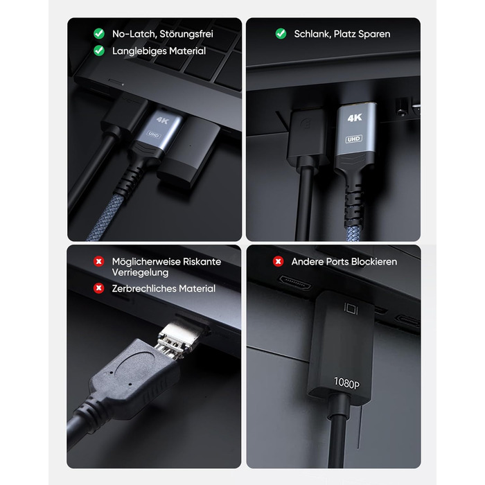Кабель Highwings DisplayPort до HDMI 1.8м, Nylon, для монітора, телевізора, проектора, ноутбука, ПК